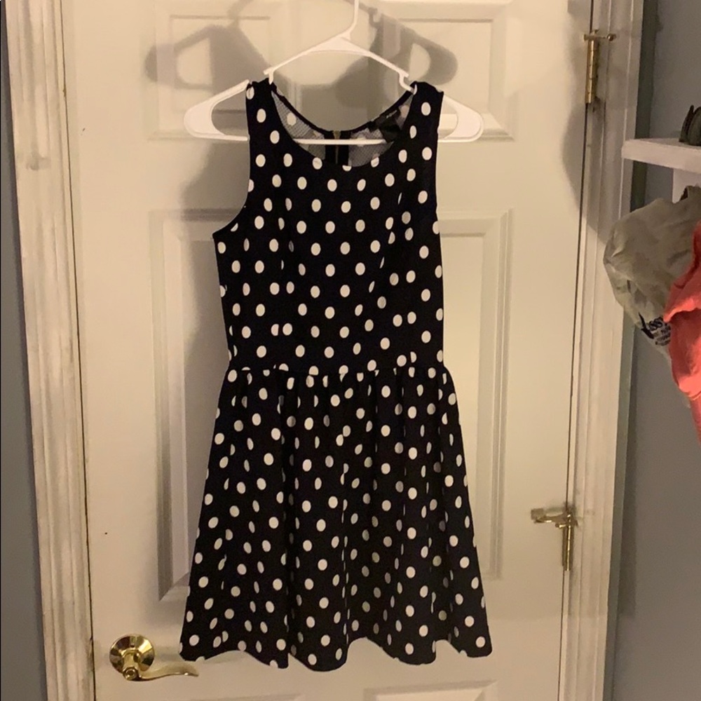 Blue Polka Dot Fit and Flare Dress